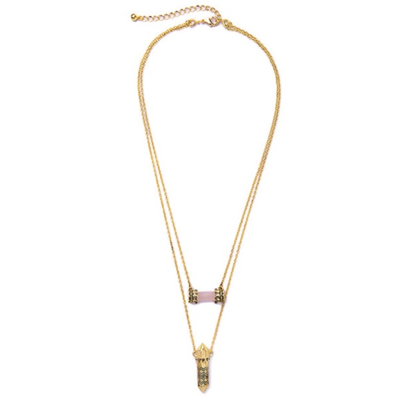 Boho Layered Double Rhinestone Bullet Necklace - Picture 1 of 8